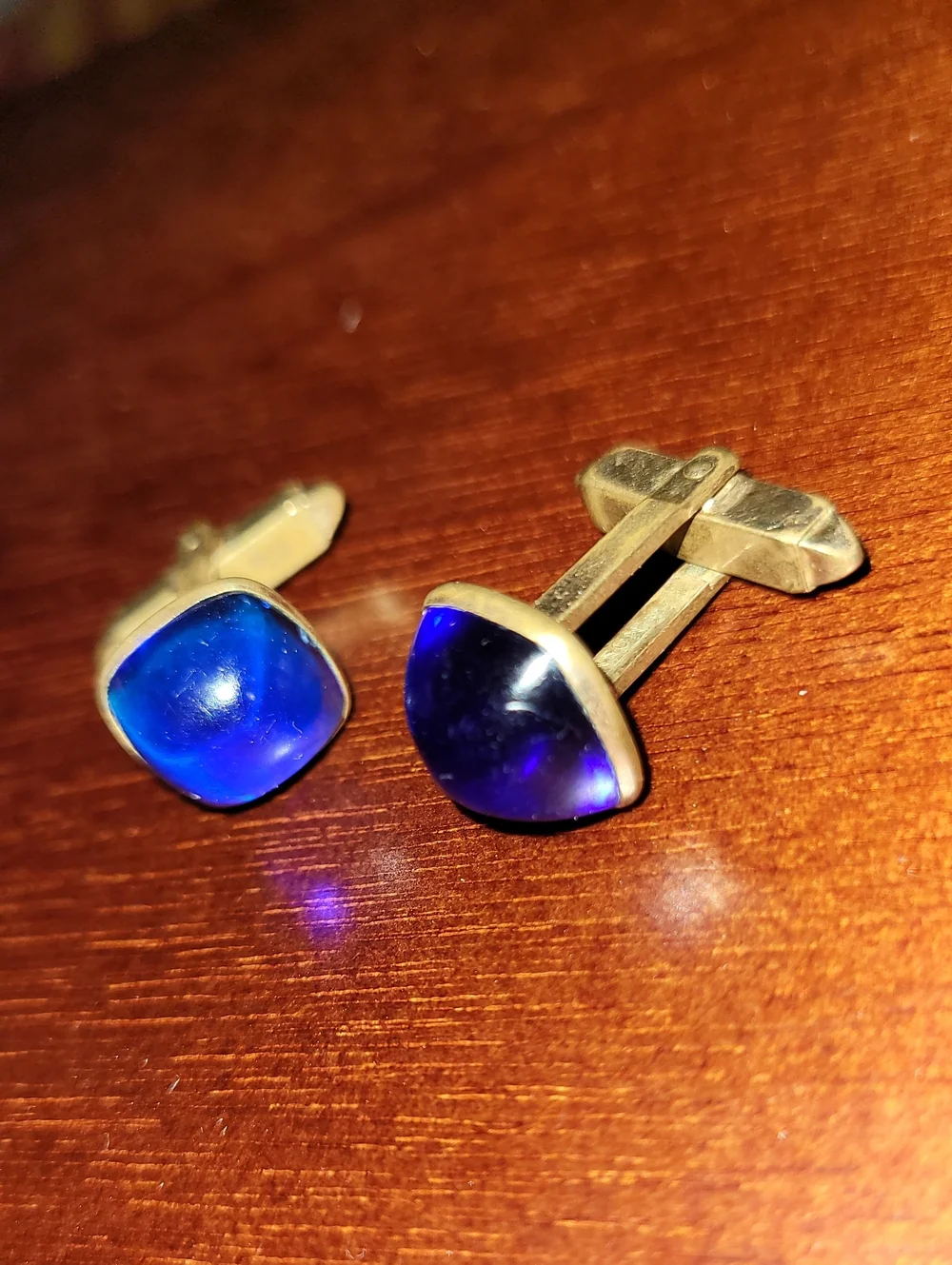 1950's. Cobalt Blue Glass. Gold- Toned Cuff-links. Signed ANSON.